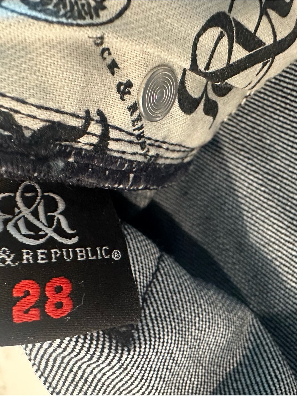 Rock & Republic Black and White Logo Lined Jeans